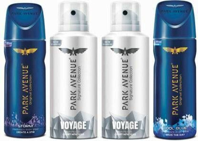 PARK AVENUE One Storm, Two Voyage Signature, One Cool Blue Deodorant Body Spray  -  For Men(600 ml, Pack of 4)