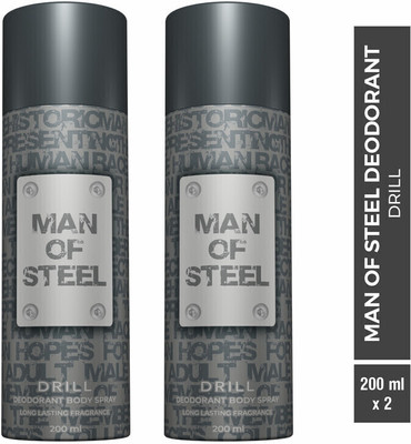 DENVER Combo Of Man Of Steel Drill Long Lasting Deodorant Spray – For Men  (400 Ml, Pack Of 2) For Rs. 184 @ 67 %