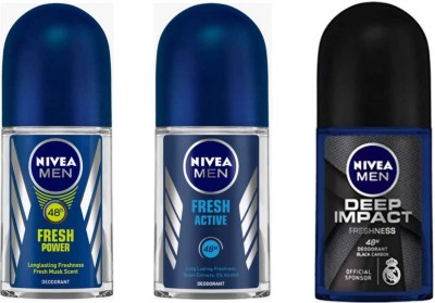 NIVEA Deep impact fresh power And fresh active 50ml roll on set of 3 Deodorant Roll-on  -  For Men & Women(150 ml, Pack of 3)