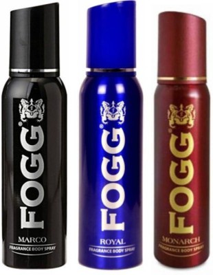 FOGG 1 Marco and 1 Royal and 1 Monarch Deodorant Combo Pack of 3 Body Spray - For Men (360 ml, Pack of 3) Deodorant Spray  -  For Men(360 ml, Pack of 3)