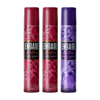 Engage Nature Deo: 2 Berry Bloom & 1 French Garden (150ml X 3) Deodorant Spray - For Women(450 ml, Pack of 3)