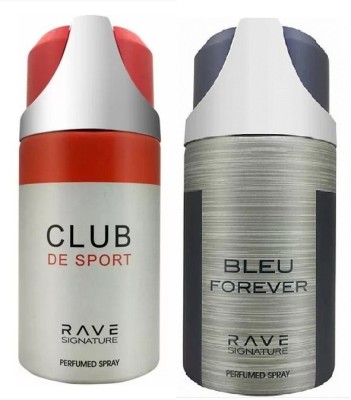 RAVE 1 CLUB DE SPORT , BLEU FOREVER ,250ML DEODORANT , PACK OF 2. Deodorant Spray  -  For Men & Women(500 ml, Pack of 2)