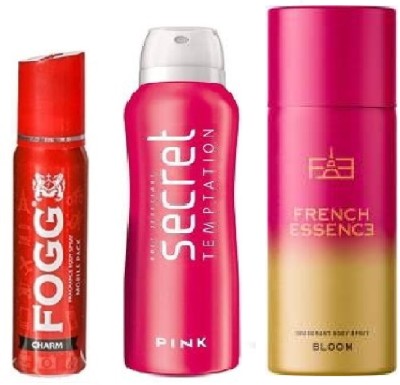 FOGG CHARM 25ML SECRET PINK 50ML & BLOOM 50ML- Deodorant Spray Body Spray  -  For Men & Women(125 ml, Pack of 3)