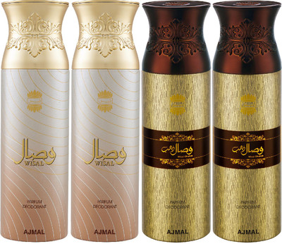 Ajmal Wisal & Wisal Dhahab Each 200ML Deodorant Spray  -  For Men(200 ml, Pack of 4)