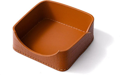 MANGO STYLE 1 Compartments Faux Leather Memo Note Paper Slip Holder | Stylish Desk Organizer for Home & Office Use(Brown)