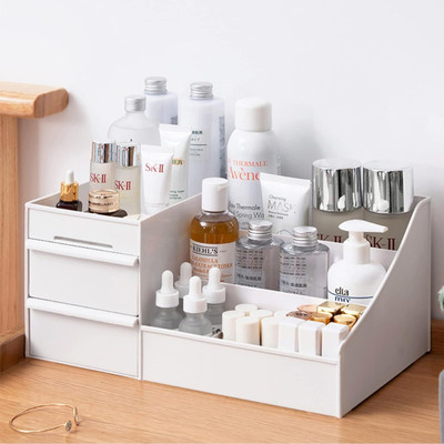 Charmpeak 7 Compartments Plastic Stationery and Cosmetic Makeup organizer box(White)