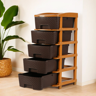 KUBER INDUSTRIES 5 Compartments Plastic Modular 5-Layer & 48 Ltr Plastic Drawer Storage Organiser | Chocolate Brown(Chocolate Brown)