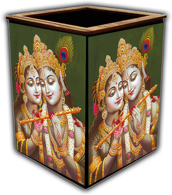 pnf 1 Compartments wooden Colourful Wooden Pen Stand with photo of Radha Krishna -20419(Multicolor)