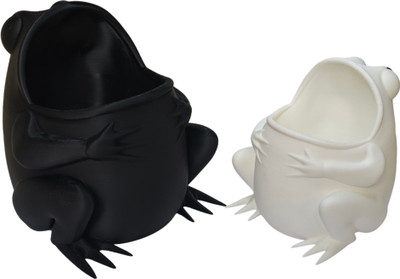 The Cube Mart 1 Compartments Plastic Frog Desk Set of 2 Organiser, Pen Holder(White And Black)