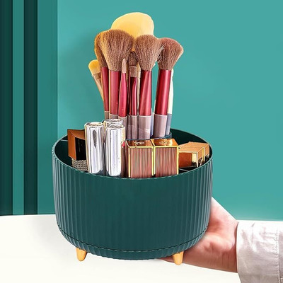 CountryLink 5 Compartments ABS Plastic 360° Rotating Cosmetic Makeup Organizer Pencil Pen Stationery Supplies Holder(Green)