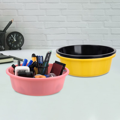 KUBER INDUSTRIES 1 Compartments Plastic Desk Organizer(Yellow & Black & Light Pink)