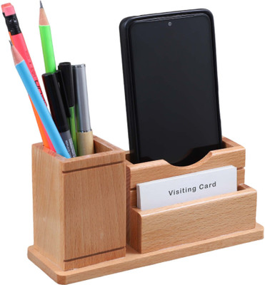 primecode 3 Compartments Wood Pen and Pencil holder(Wood)