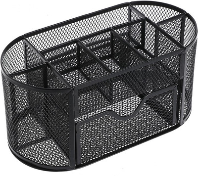 FRKB 9 Compartments Metal Multi-Functional Metal Mesh Pen Pencil Stand Office Clip Holder - 9 Compartment(Black)