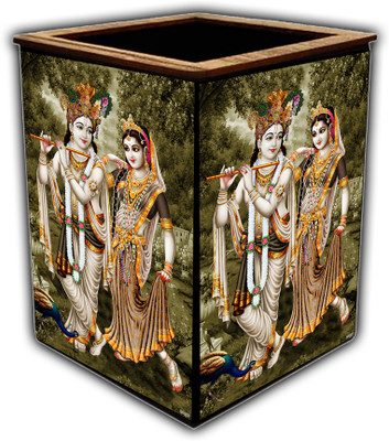 pnf 1 Compartments wooden Colourful Wooden Pen Stand with photo of Radha Krishna -20096(Multicolor)