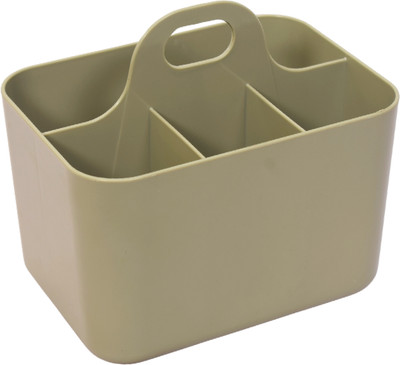 Rioz 4 Compartments Plastic Multipurpose Desk Organizer Stand for Home | Kitchen | Office | Built-in Handle(Light Grey)