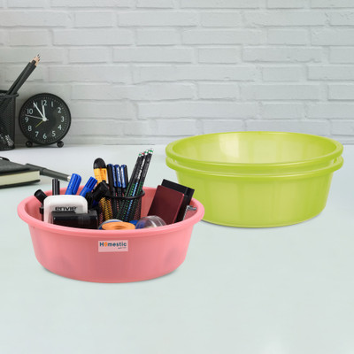 HOMESTIC by Kuber Industries 3 Compartments Plastic Desk Organizer(Green & Light Pink)