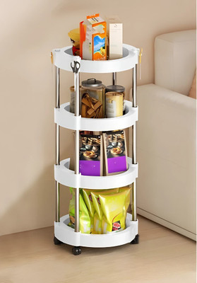 Kovea 4 Compartments plastic Round Kitchen Storage Trolley(White)
