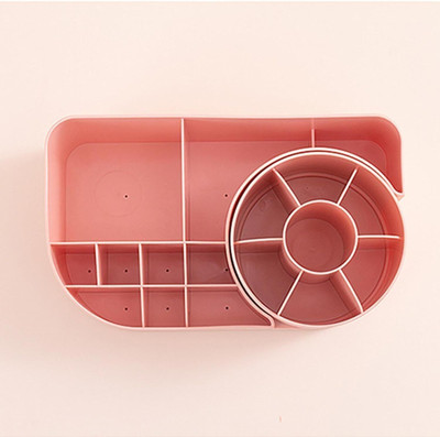 Kepzell 16 Compartments Plastic Cosmetic Brushes, Nail Polish Jewelry, Makeup, Dressing table Vanity Box (Pink)(Pink)