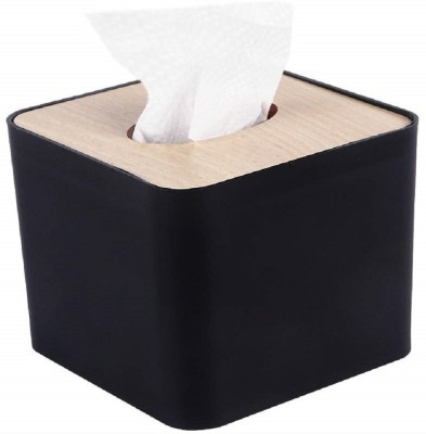 AMIGOS STORE 1 Compartments wooden, Plastic tissue holder(Black, beige)