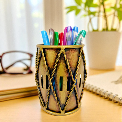 Shree Krishna Gifts And Decor 1 Compartments Metal Pen Holder(Brown)