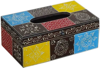 Rajshri Creation 1 Compartments Rajasthani Handmade Wooden Paper Mache Napkin/Tissue Box Wooden Tissue Box Holder with Multicolor Tile Design – Decorative Napkin Holder(Multicolor)