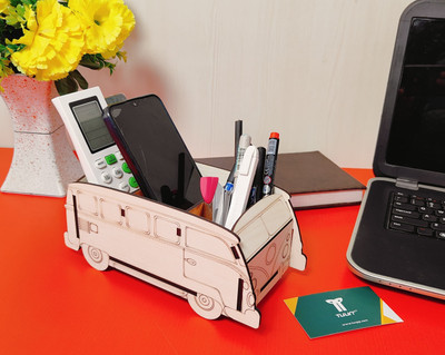 Radhya Creation 3 Compartments Wooden Stylish & Eco-Friendly Desk OrganizerPEN/PENCILS HOLDER-STATIONARY-BOX(Brown)