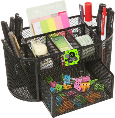 DUS 9 Compartments Metal Quality Multipurpose Desk Organizer Pen holder for office and students(Black)