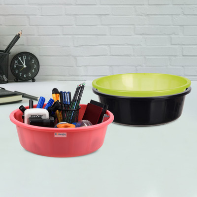 HOMESTIC by Kuber Industries 3 Compartments Plastic Desk Organizer(Black & Green & Pink)