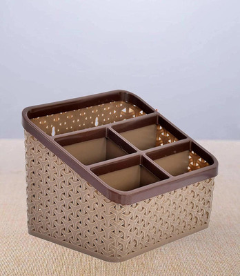 HOMESTIC by Kuber Industries 5 Compartments Plastic Desk Organizers(Brown)