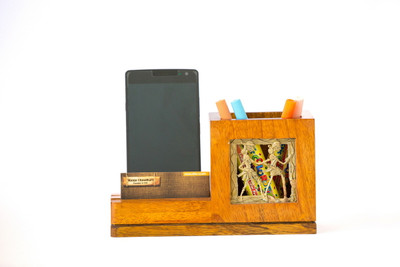 Olha-O 1 Compartments Bell Metal, Mango Wood pen stand(Brown, Gold)