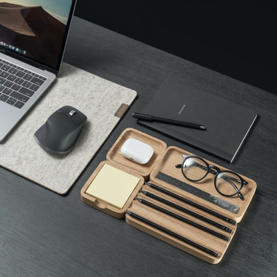 XSOURCE 4 Compartments wooden Wooden Desk Organiser Set –Modular Trays for Phone, Pens, Notes & Accessories(Beige)
