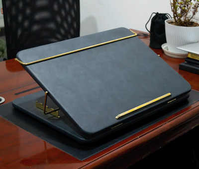 Tylos 1 Compartments 15 x 21 inches Table Top Elevator Writing Desk with High Grade Leather Adjustable Step Wise Elevation Upto 8 inches(Black)