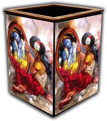 pnf 1 Compartments wooden Colourful Wooden Pen Stand with photo of Radha Krishna -10798(Multicolor)