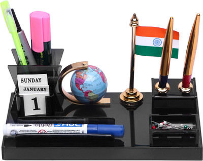 PANKU 5 Compartments Acrylic Pen stand(Smoke Black)