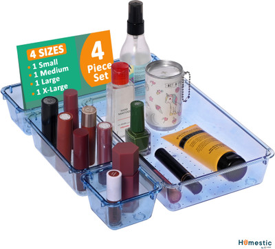 HOMESTIC 4 Compartments Acrylic Drawer Organizer(Blue)