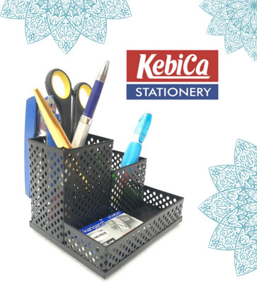 Kebica 3 Compartments Metal Pen Stand for Office Desk Organizer(Black)