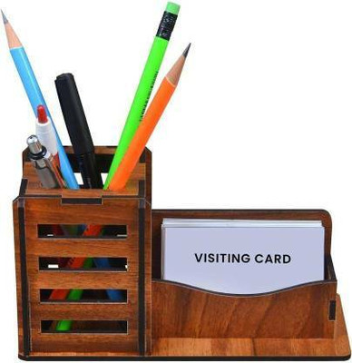Zuper 2 Compartments Wooden Desk Organiser(Brown)