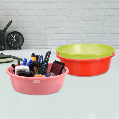 HOMESTIC by Kuber Industries 3 Compartments Plastic Desk Organizer(Red & Green & Light Pink)