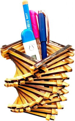 HakSap 1 Compartments Bamboo Pen Holder | Multi-Functional Desk Organiser(Brown And Black)