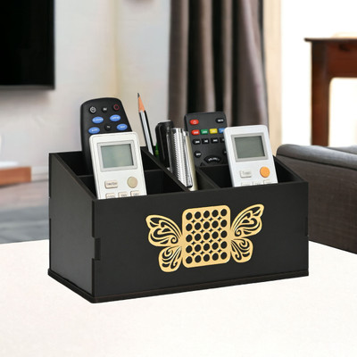 GIFT KYA DE 5 Compartments Wooden Remote Stand with 5 Sections | TV and AC Remote Holder | Stationary Organizer(Black, Butterfly)