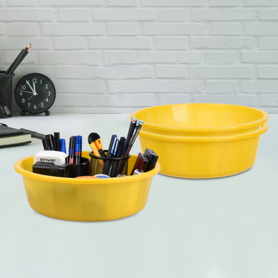 KUBER INDUSTRIES 3 Compartments Plastic Desk Organizer(Yellow)