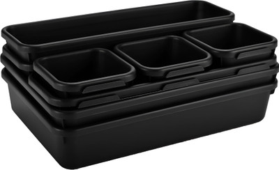 Kepzell 8 Compartments Plastic Desk Drawer Storage Organizer tray for makeup cosmetic utensil(Black)