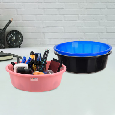 HOMESTIC by Kuber Industries 3 Compartments Plastic Desk Organizer(Black & Blue & Light Pink)