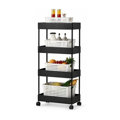 Cantus 4 Compartments High Quality Plastic Portable Storage Trolly(Black)