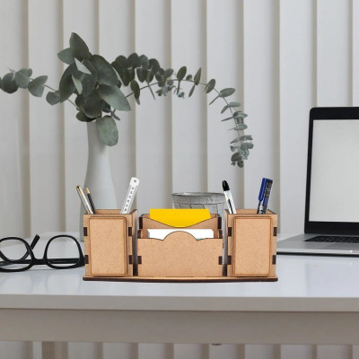 LAKHAJI 4 Compartments wooden office table pen stand(Brown)