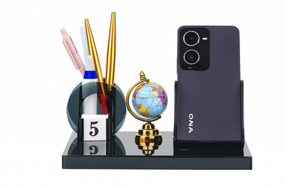 deskbuddy 3 Compartments acrylic Pen Stand(smoke black)
