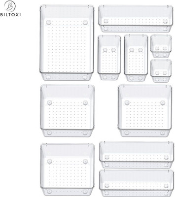 Biltoxi 11 Compartments Transparent Drawer Organizer Set for Home & Office, Fridge Storage Organizer Multipurpose Plastic Storage Bins(Clear)