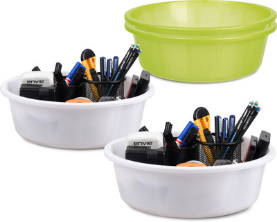 KUBER INDUSTRIES 4 Compartments Plastic Desk Organizer(Green, White)