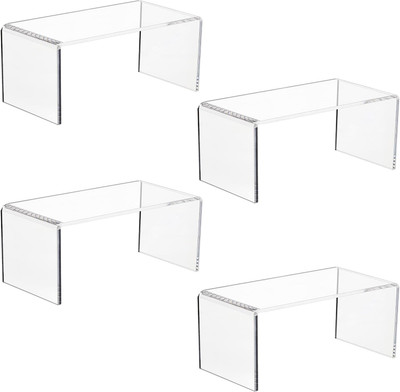 Wizzartprints 1 Compartments Acrylic Display Riser 5MM Stand for Shop | 4-Pack Large Clear 5mm Thick Acrylic Display Risers for Funko POP figures(Clear)