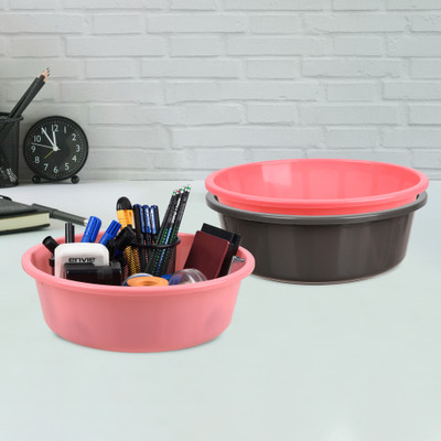 KUBER INDUSTRIES 3 Compartments Plastic Desk Organizer(Gray & Pink & Light Pink)